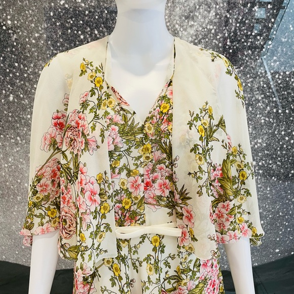 Giambattista Valli Silk Chiffon Floral Cape Dress - Picture 3 of 14